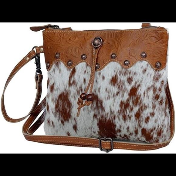 HANDMADE Small Zip Top Brown Cowhide Shoulder Bag - Picture 7 of 7